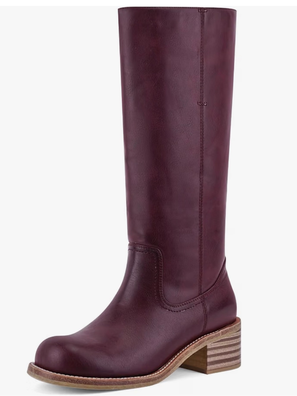 VBDB Women's Knee High Square Toe Chunky Block Heel Long Boots in Burgundy SZ 6